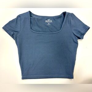 Blue/gray ribbed crop top